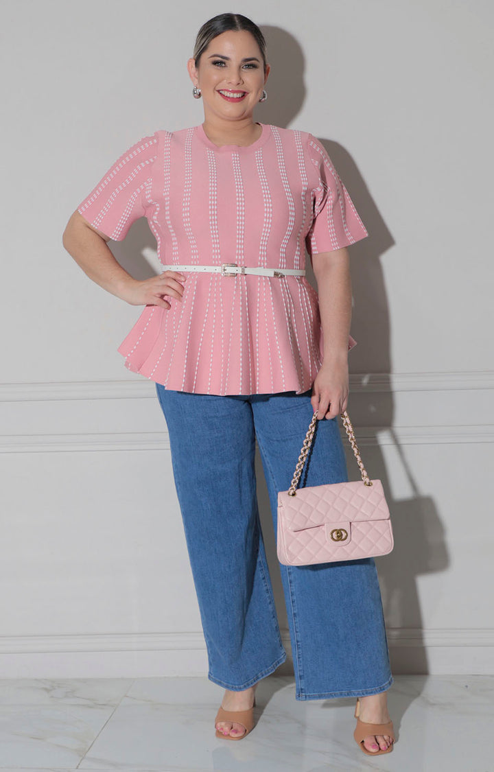 Blusa rosa peplum - BLUSA CURVY Boutiquemirel 