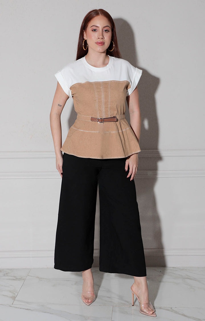 Blusa beige con cinturón - BLUSAS REGULAR Boutiquemirel 