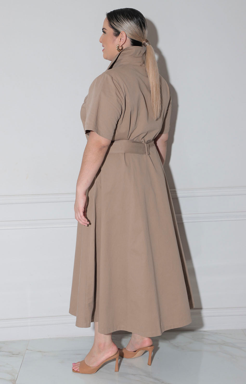 Vestido cafè con cinturón - VESTIDO LARGO CURVY Boutiquemirel 