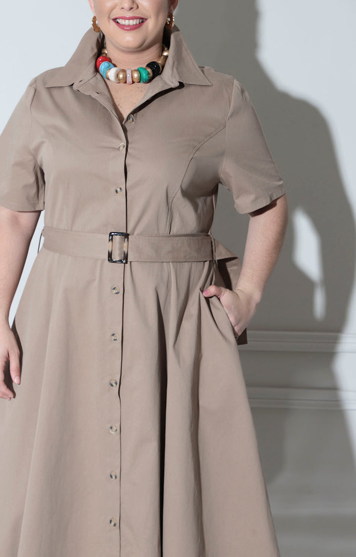 Vestido cafè con cinturón - VESTIDO LARGO CURVY Boutiquemirel 