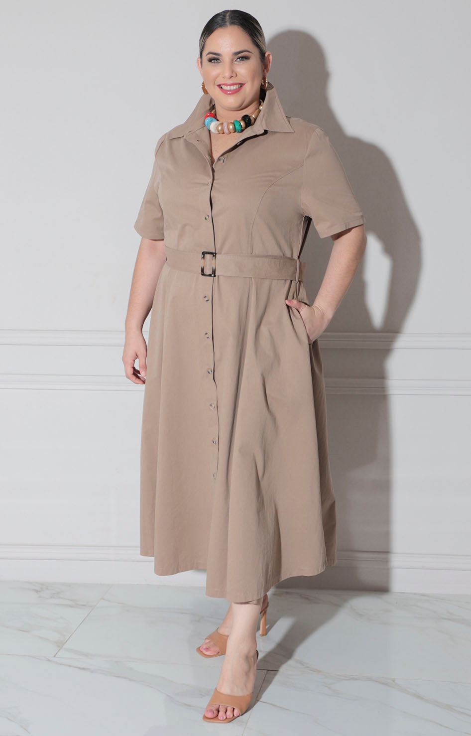 Vestido cafè con cinturón - VESTIDO LARGO CURVY Boutiquemirel 