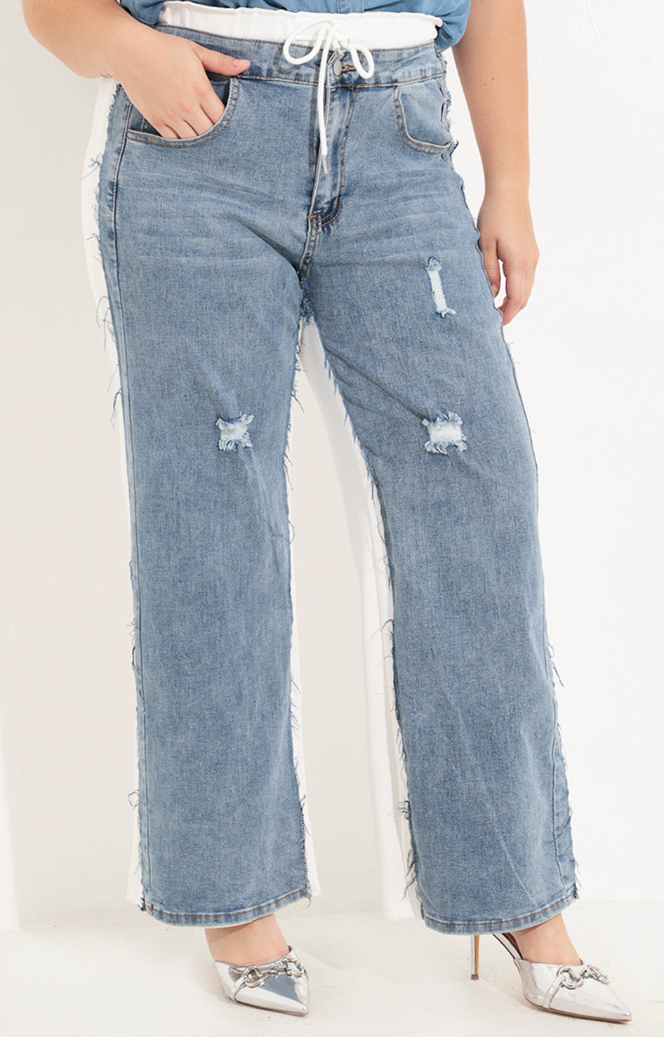 Pantalon de mezclilla con blanco - PANTALON Boutiquemirel 