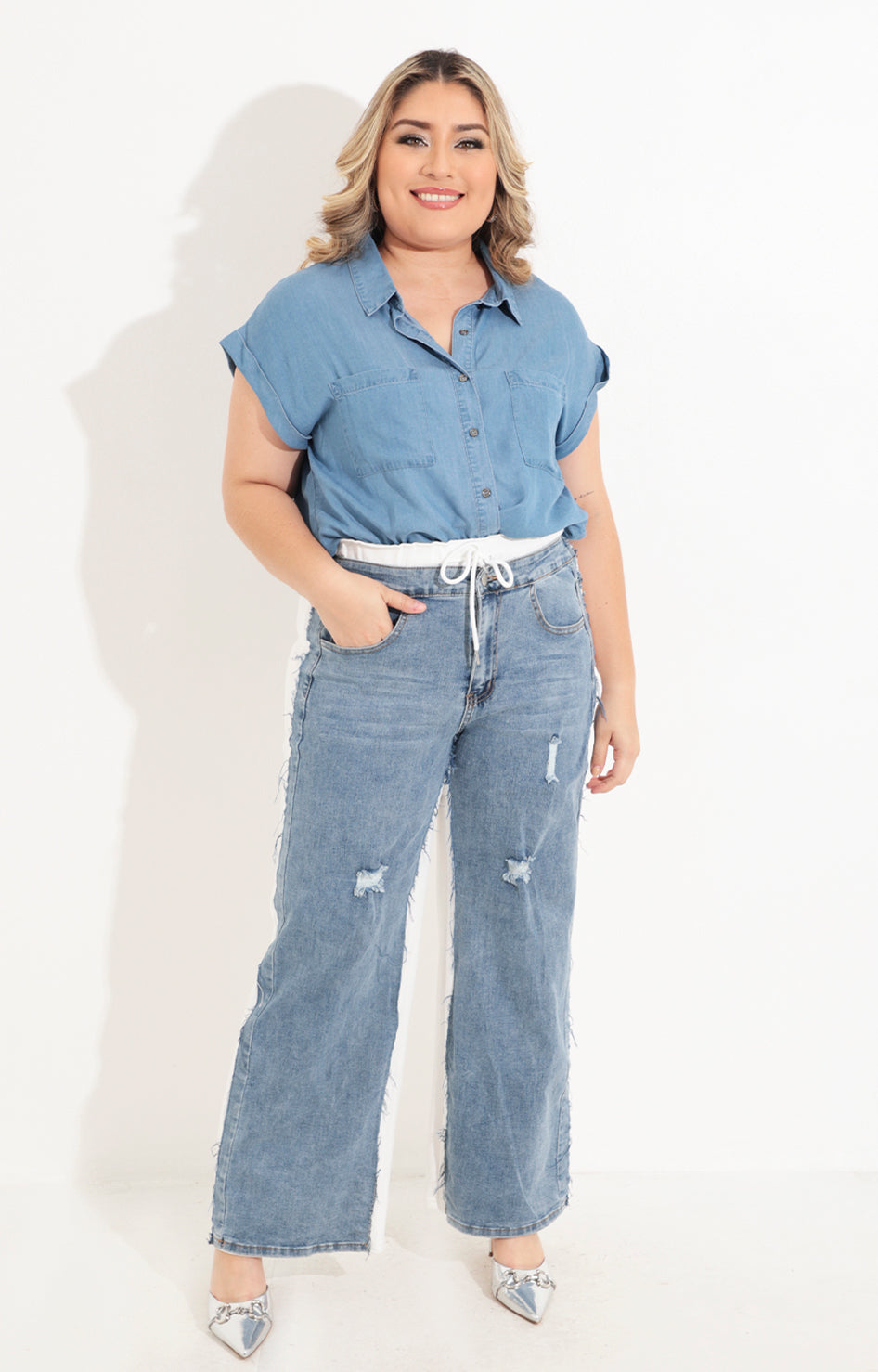 Pantalon de mezclilla con blanco - PANTALON Boutiquemirel 