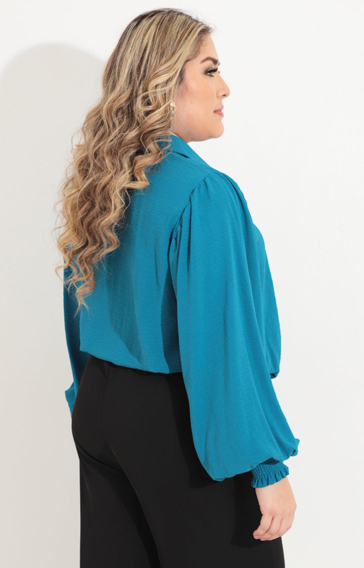 Blusa azul manga larga - BLUSA Boutiquemirel 