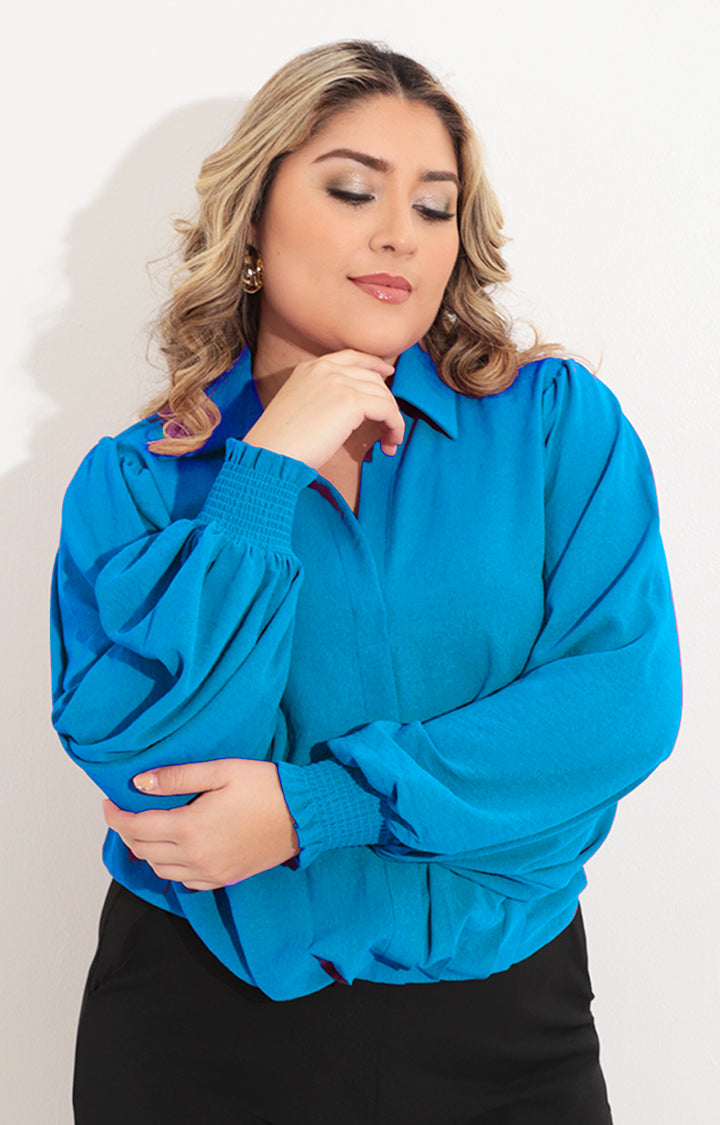Blusa azul manga larga - BLUSA Boutiquemirel 