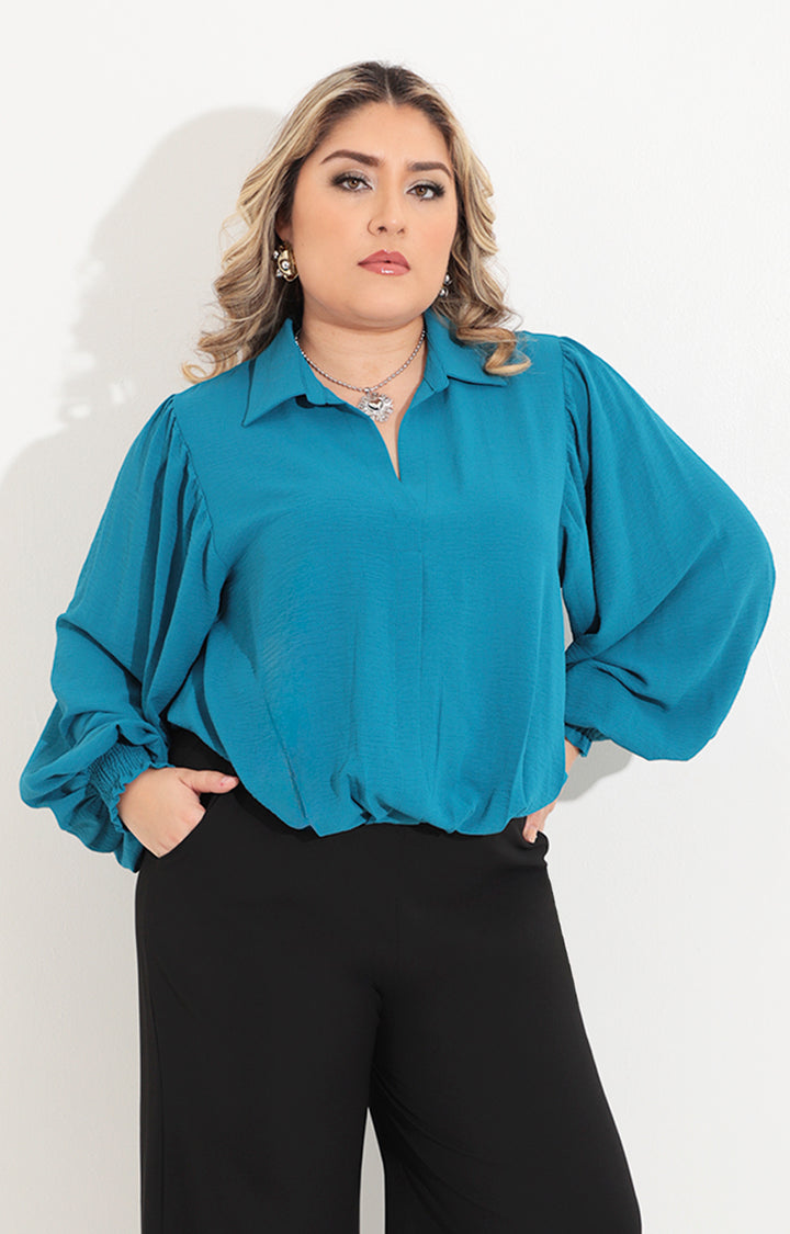 Blusa azul manga larga - BLUSA Boutiquemirel 