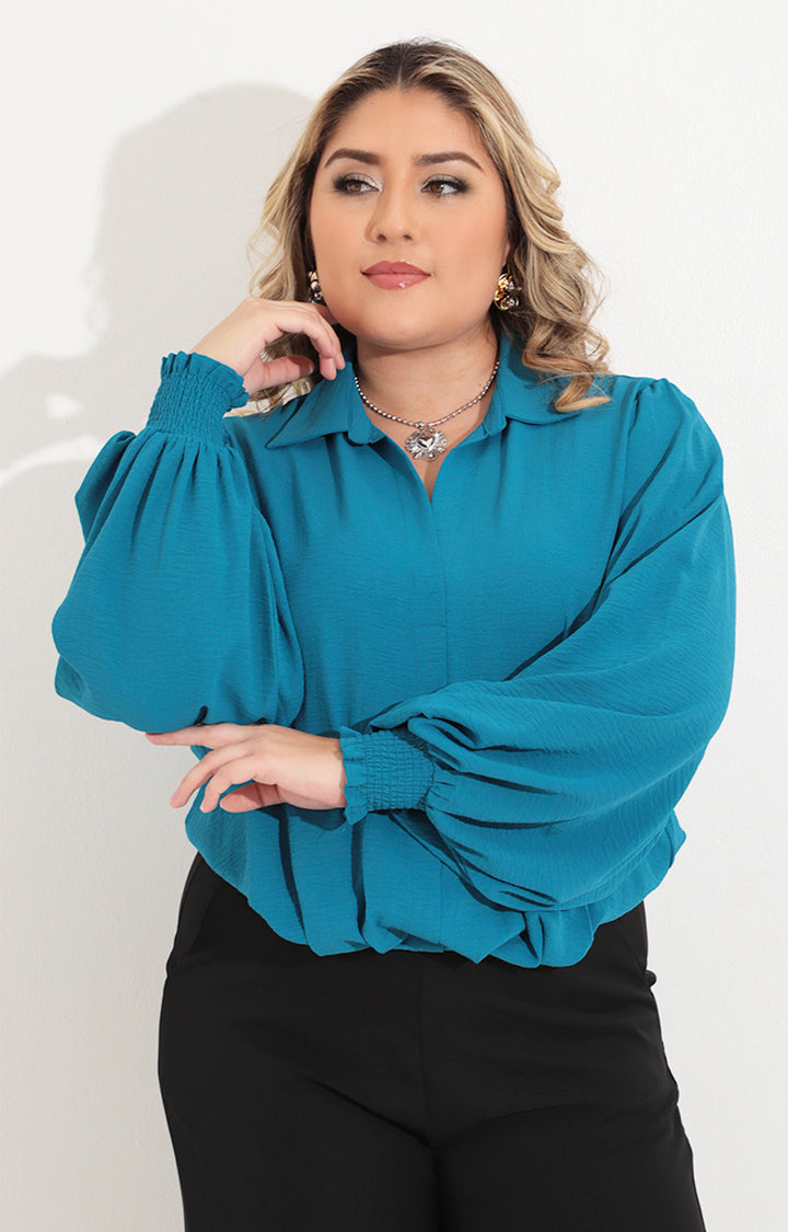 Blusa azul manga larga - BLUSA Boutiquemirel 