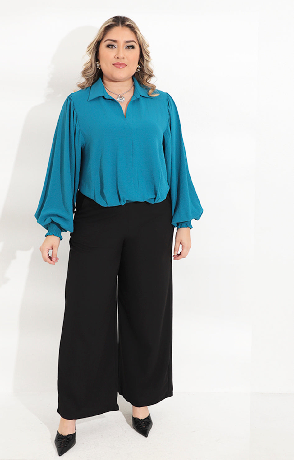 Blusa azul manga larga - BLUSA Boutiquemirel 