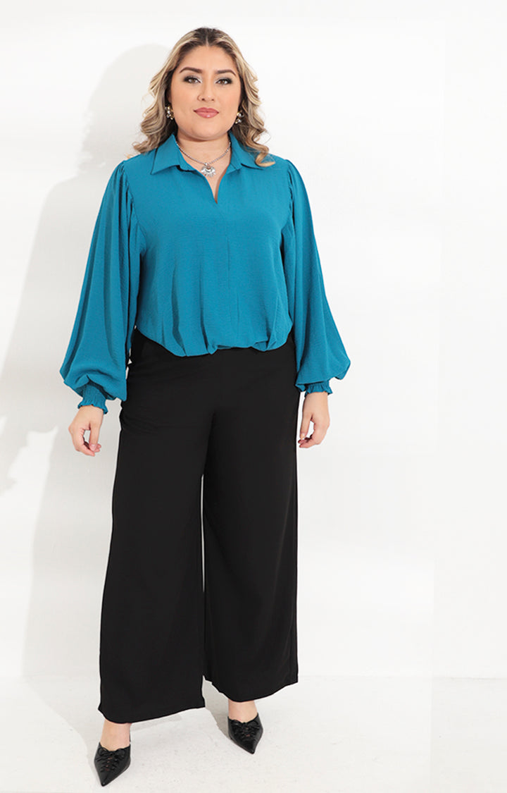 Blusa azul manga larga - BLUSA Boutiquemirel 