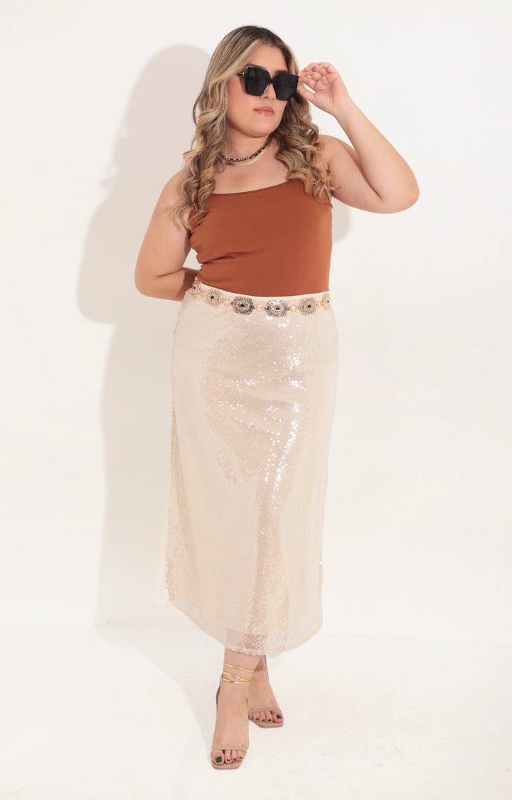Falda de lentejuela beige - FALDA Boutiquemirel 