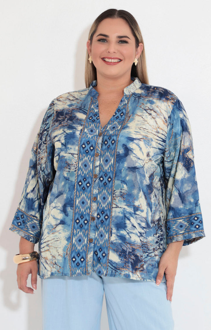 Blusa azul estampada - BLUSA XL Boutiquemirel 