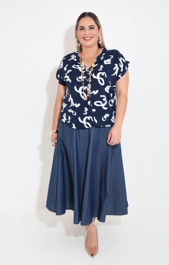 Blusa azul estampada - BLUSA XL Boutiquemirel 