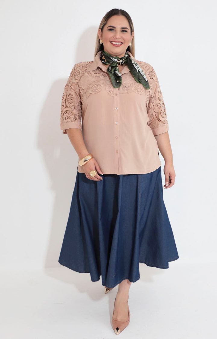 Blusa beige guipur - BLUSA XL Boutiquemirel 