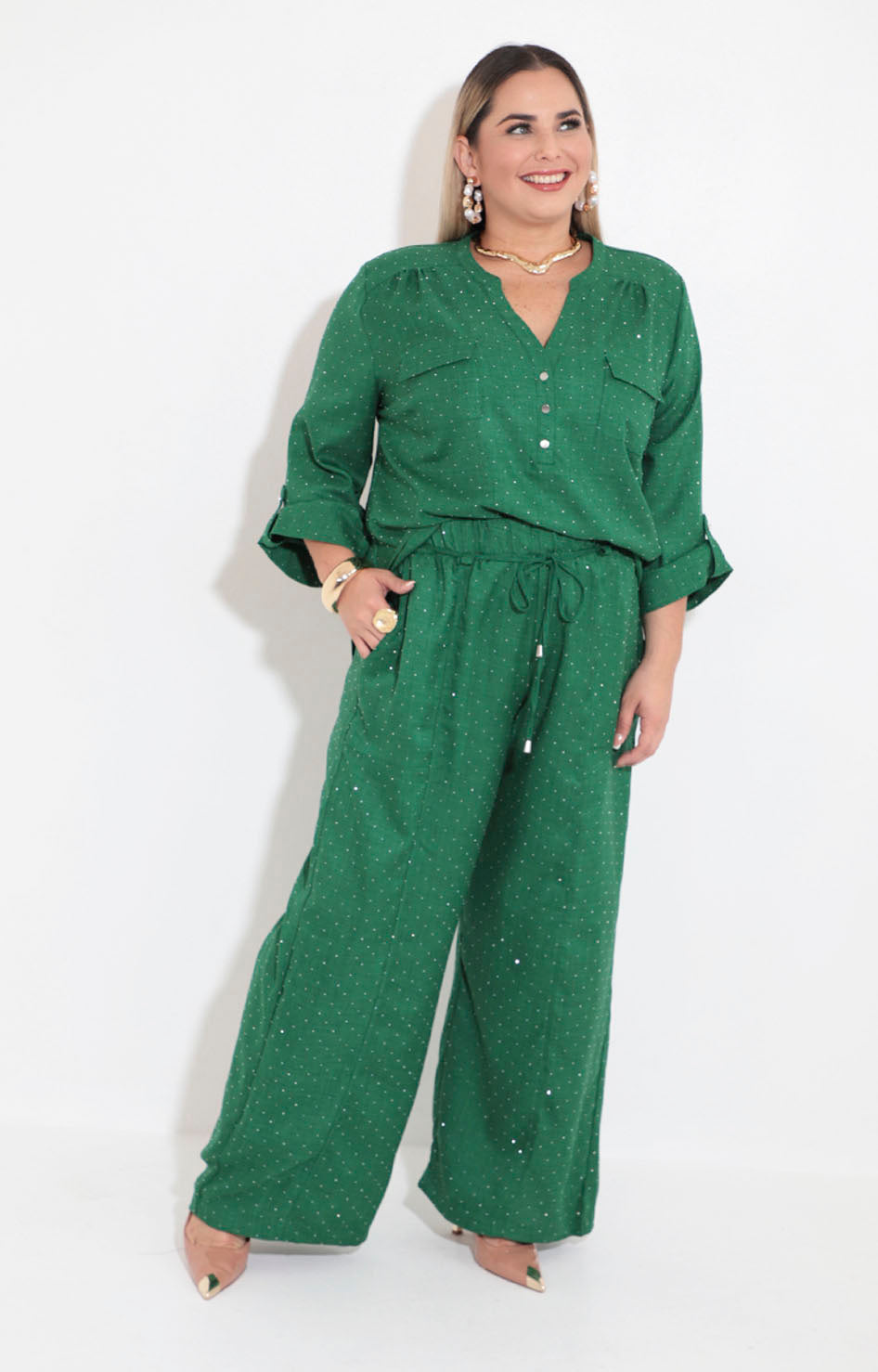 Conjunto verde con brillos - BLUSA Boutiquemirel 
