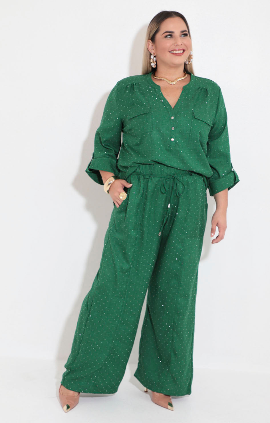 Conjunto verde con brillos - BLUSA Boutiquemirel 