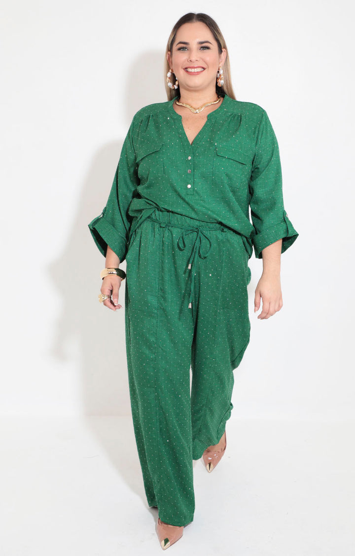 Conjunto verde con brillos - BLUSA Boutiquemirel 