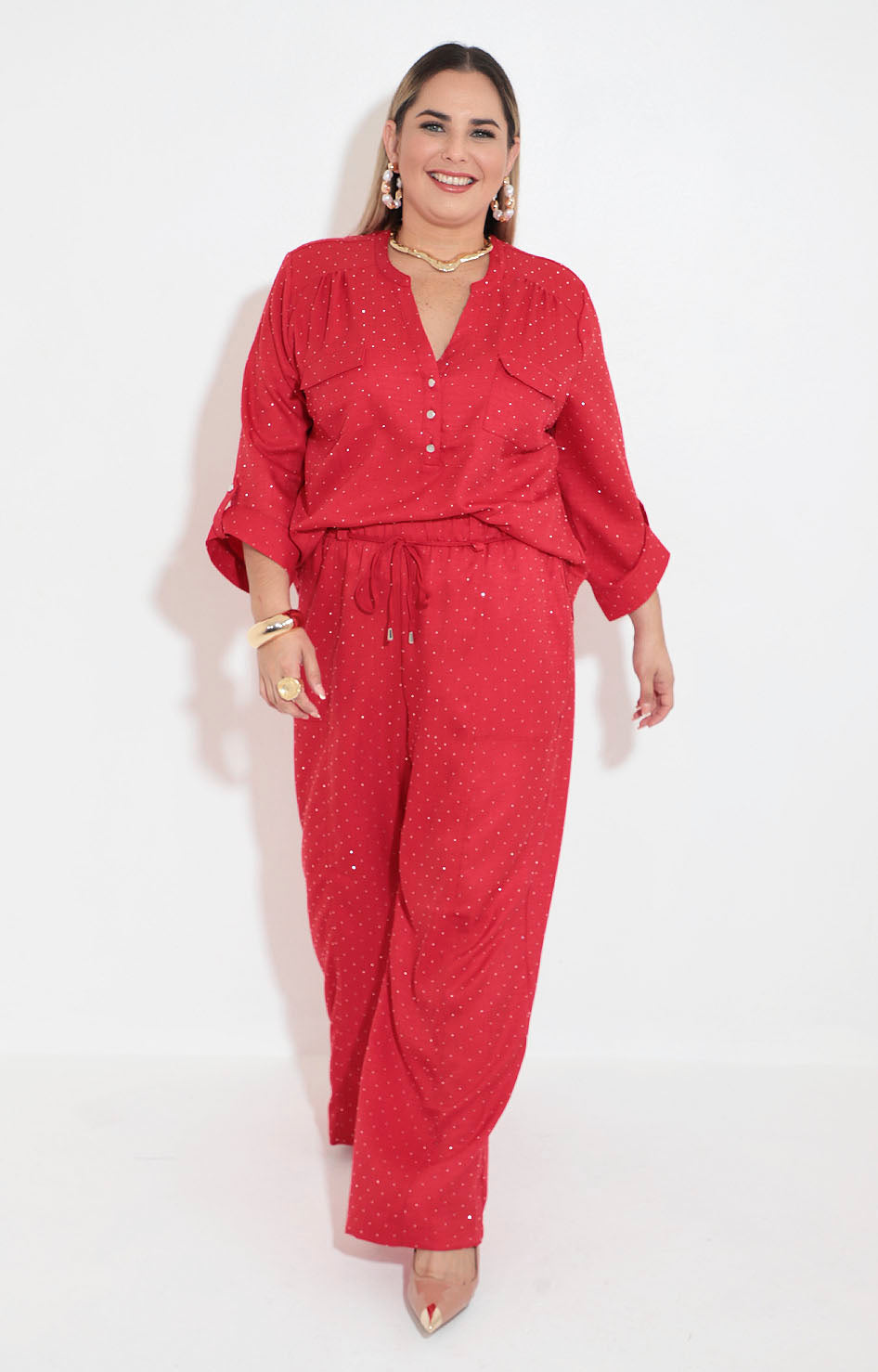 Conjunto rojo con brillos - BLUSA Boutiquemirel 