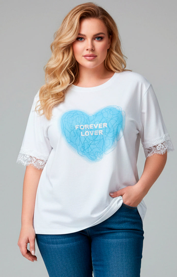 Blusa blanca corazón azul - BLUSA CURVY Boutiquemirel 