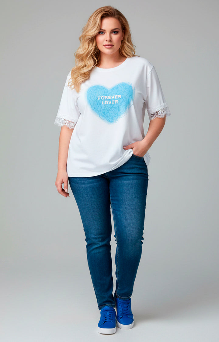 Blusa blanca corazón azul - BLUSA CURVY Boutiquemirel 