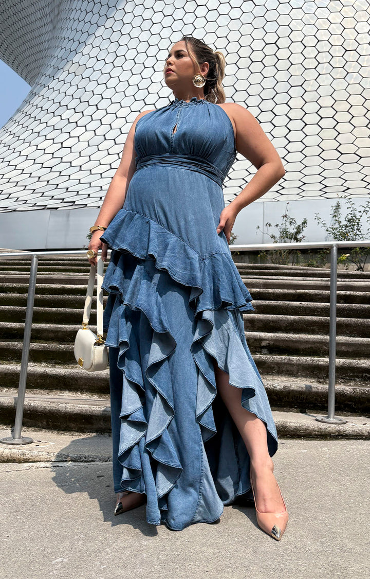 Vestido denim con olanes - VESTIDO XL Boutiquemirel 