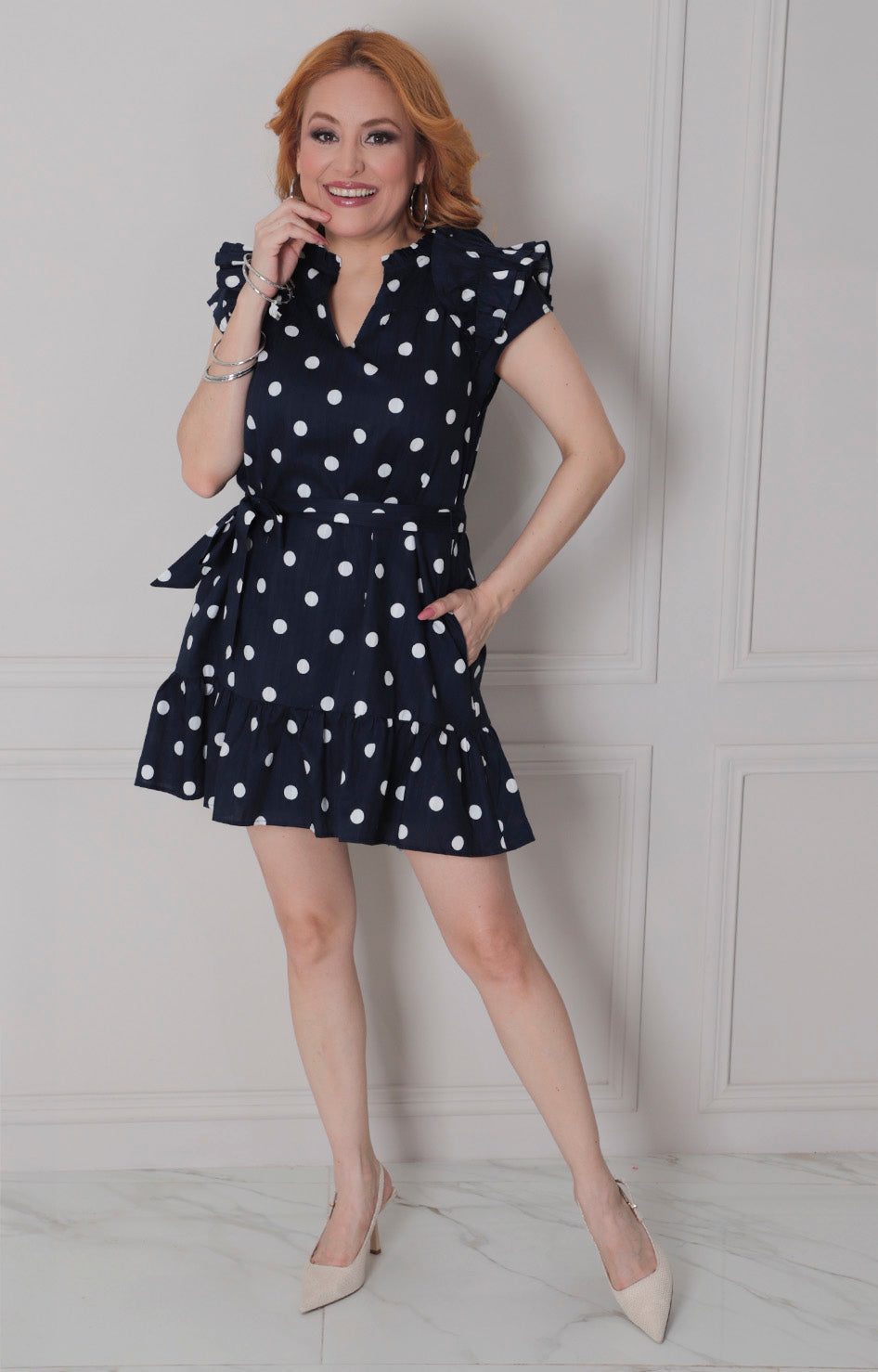 Vestido azul marino polka dots - VESTIDO CORTO REGULAR Boutiquemirel 