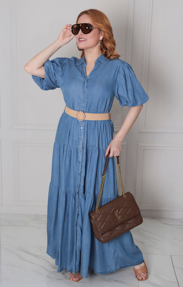 Vestido de mezclilla con x cinturon - VESTIDO LARGO REGULAR Boutiquemirel 