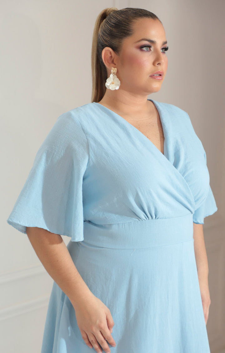 Vestido azul corto con manga volante - VESTIDO Boutiquemirel 