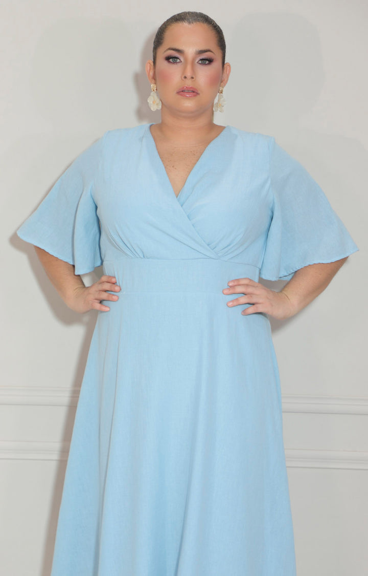 Vestido azul corto con manga volante - VESTIDO Boutiquemirel 