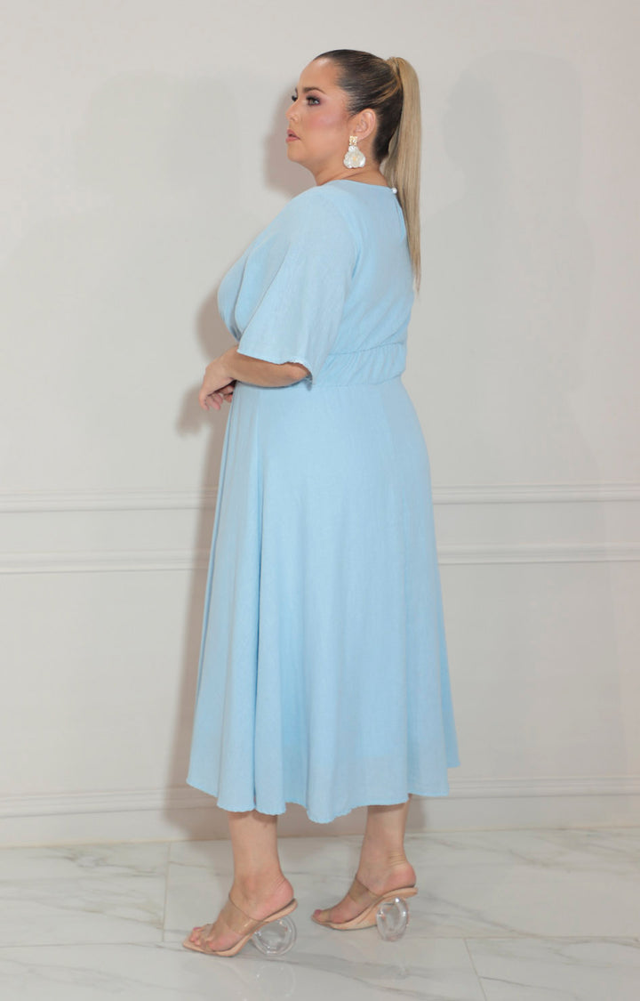 Vestido azul corto con manga volante - VESTIDO Boutiquemirel 