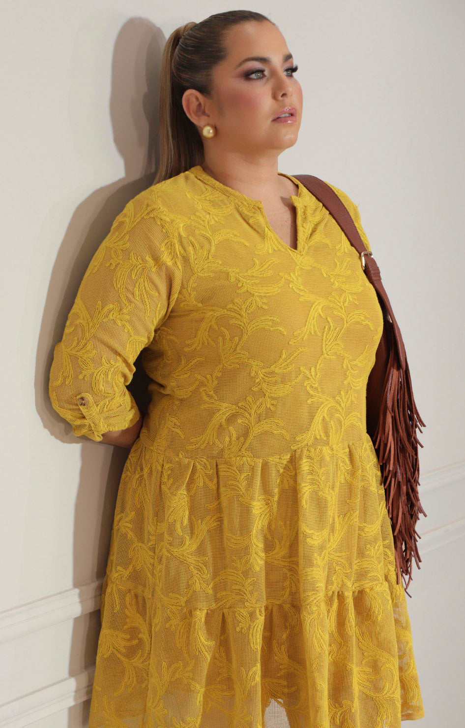 Vestido mostaza corto de manga larga - VESTIDO Boutiquemirel 