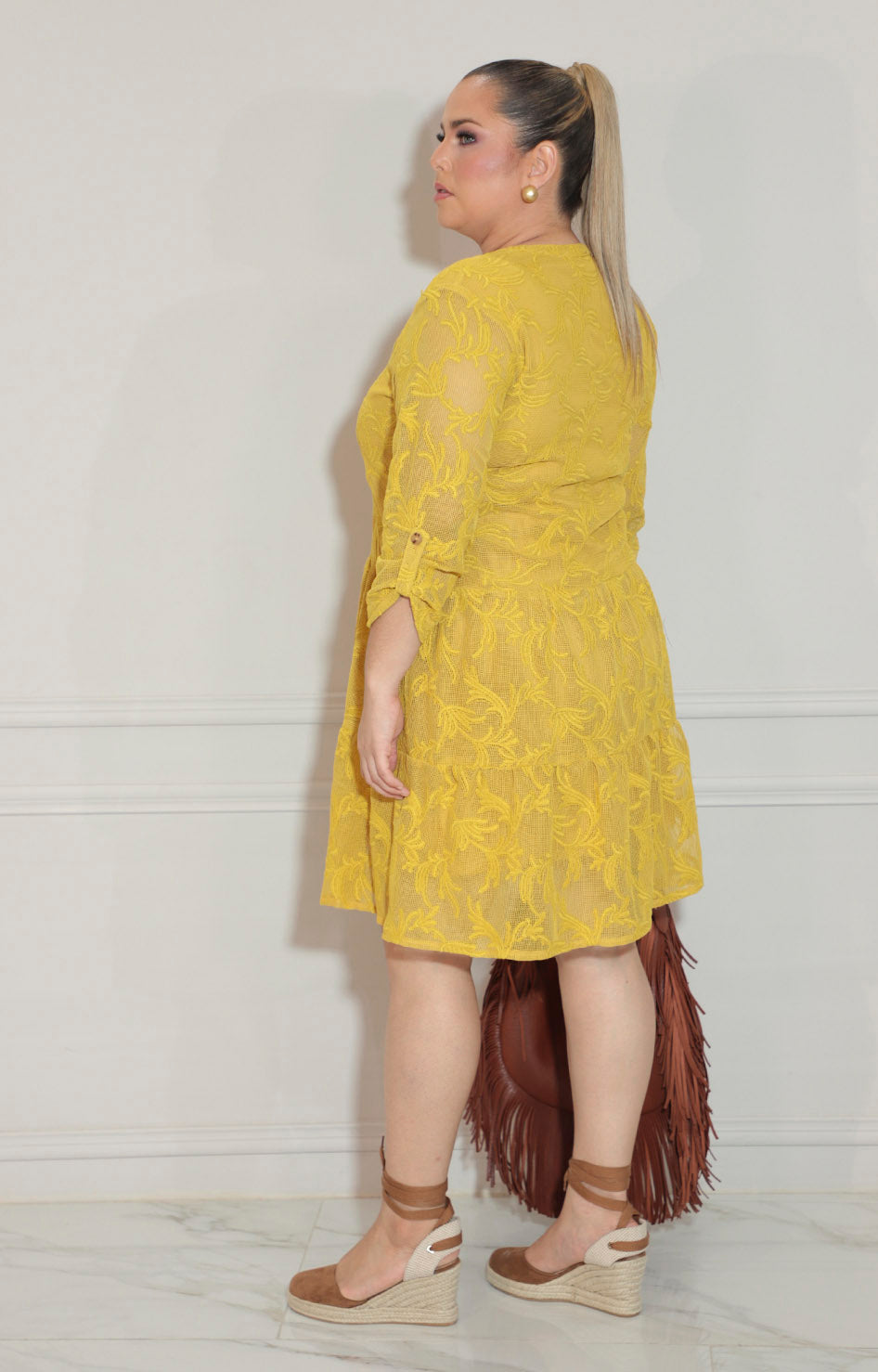 Vestido mostaza corto de manga larga - VESTIDO Boutiquemirel 