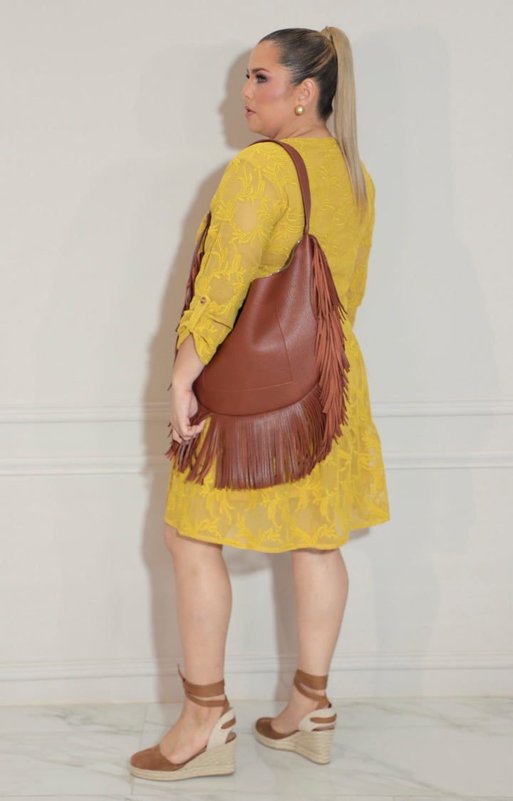 Vestido mostaza corto de manga larga - VESTIDO Boutiquemirel 