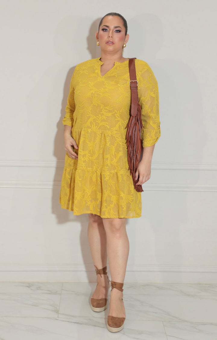Vestido mostaza corto de manga larga - VESTIDO Boutiquemirel 