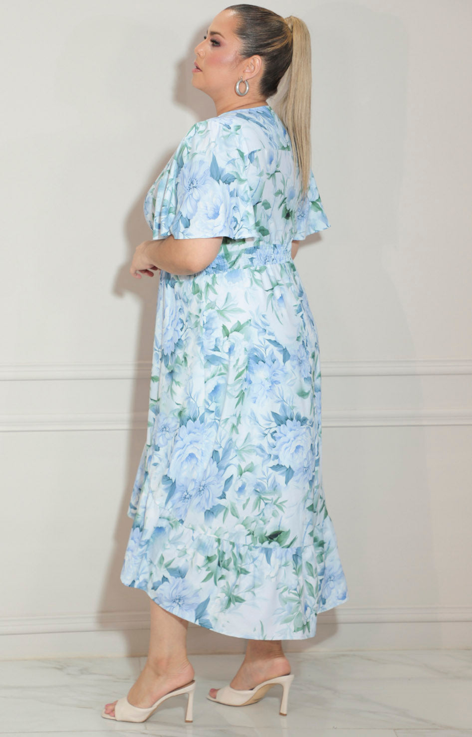 Vestido azul estampado con elástico en cintura - VESTIDO Boutiquemirel 