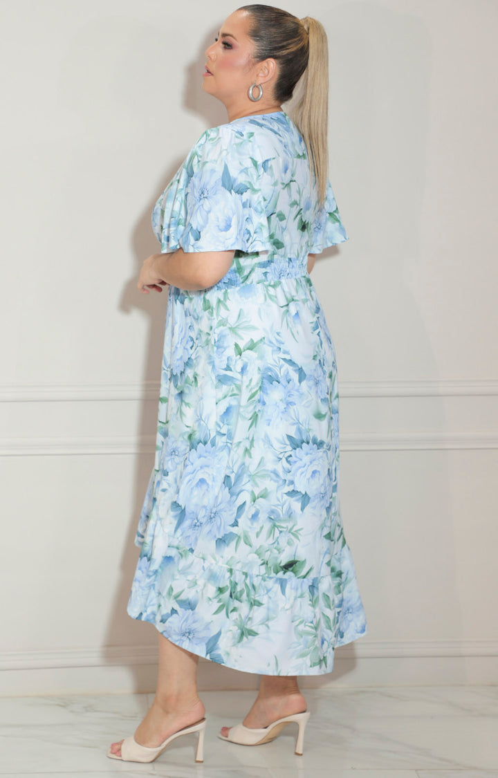 Vestido azul estampado con elástico en cintura - VESTIDO Boutiquemirel 