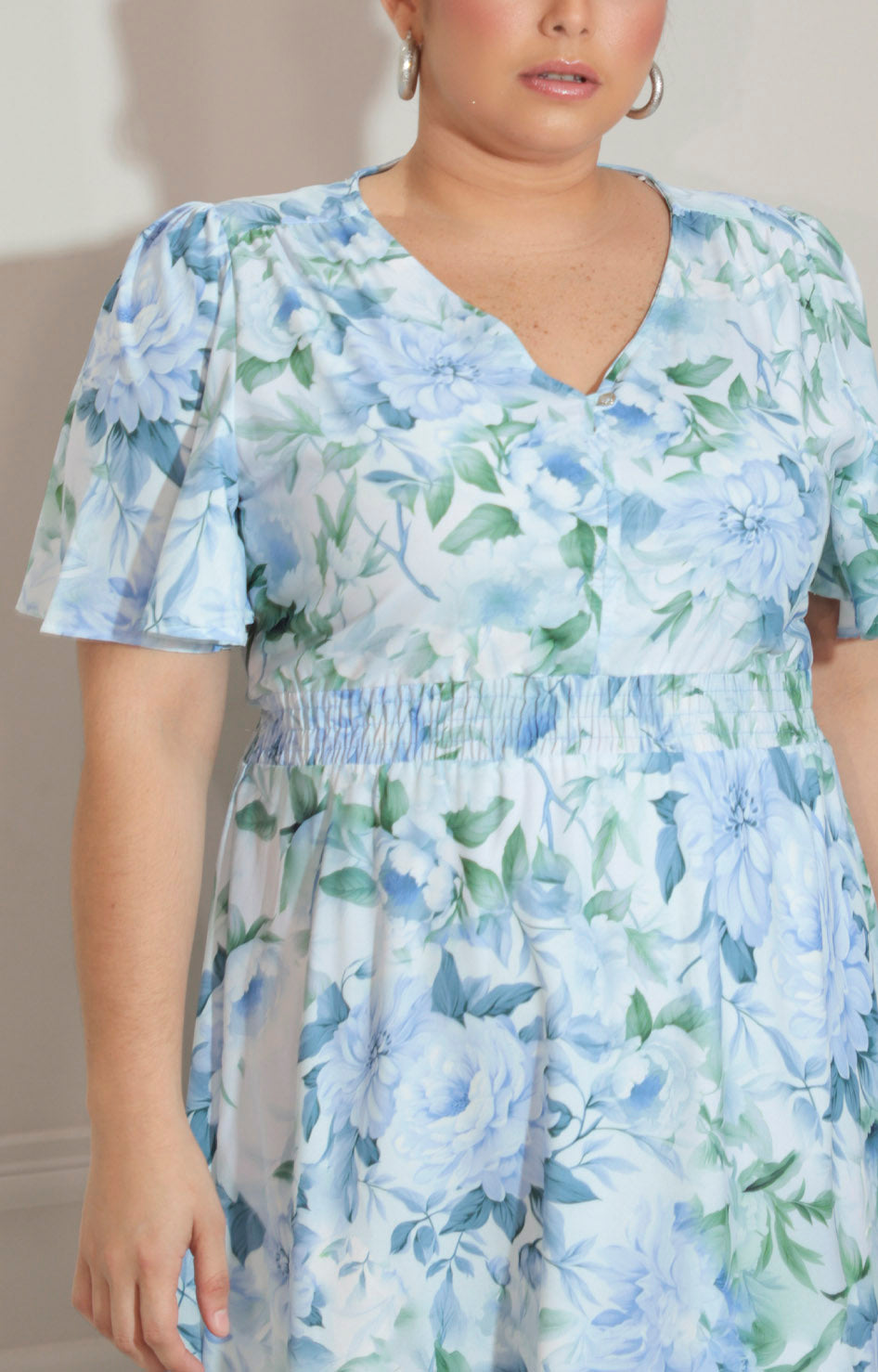 Vestido azul estampado con elástico en cintura - VESTIDO Boutiquemirel 