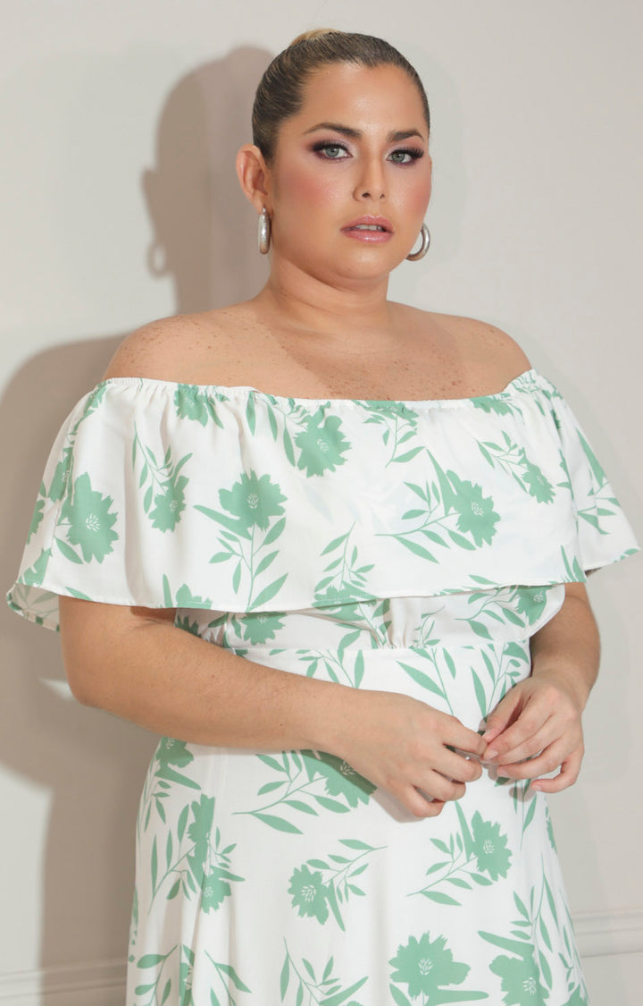 Vestido verde straple con estampado con volante - VESTIDO Boutiquemirel 