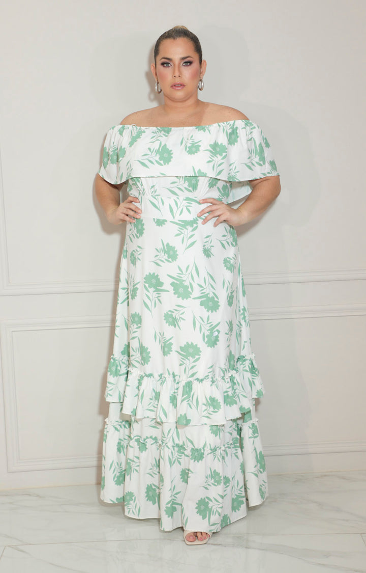 Vestido verde straple con estampado con volante - VESTIDO Boutiquemirel 