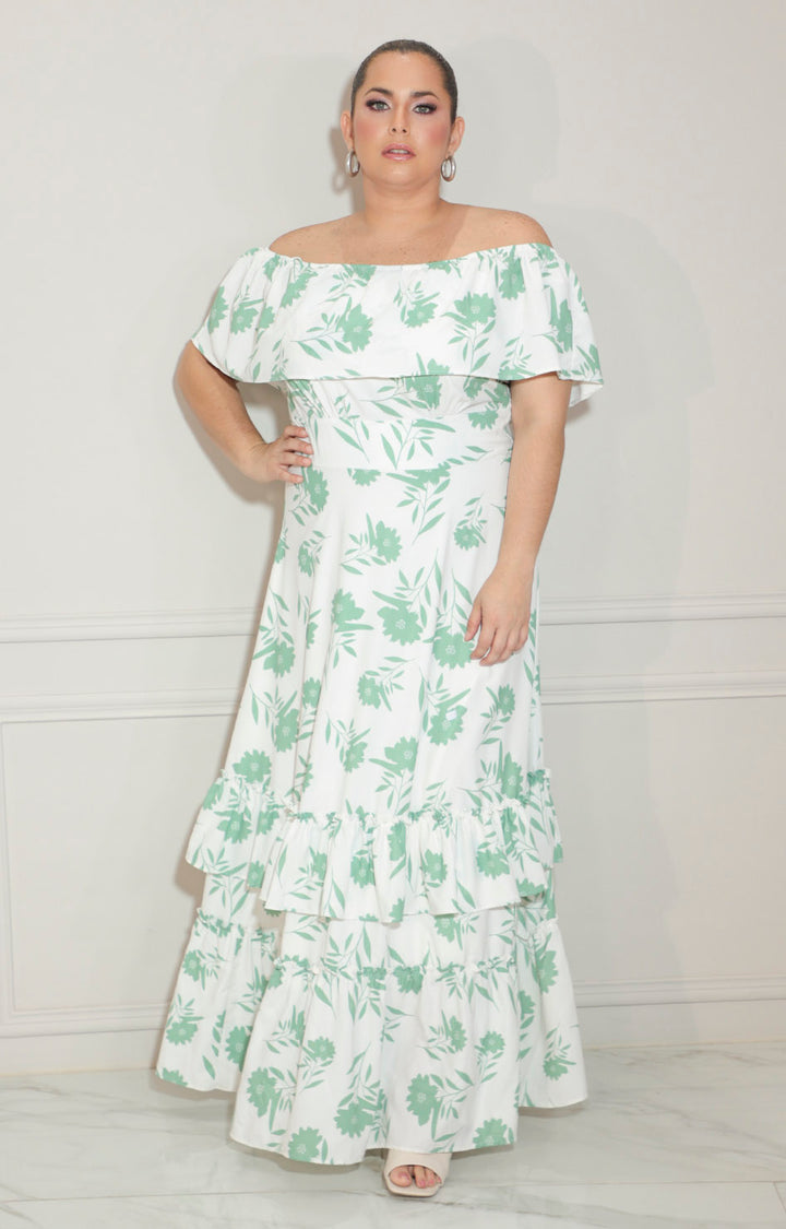 Vestido verde straple con estampado con volante - VESTIDO Boutiquemirel 