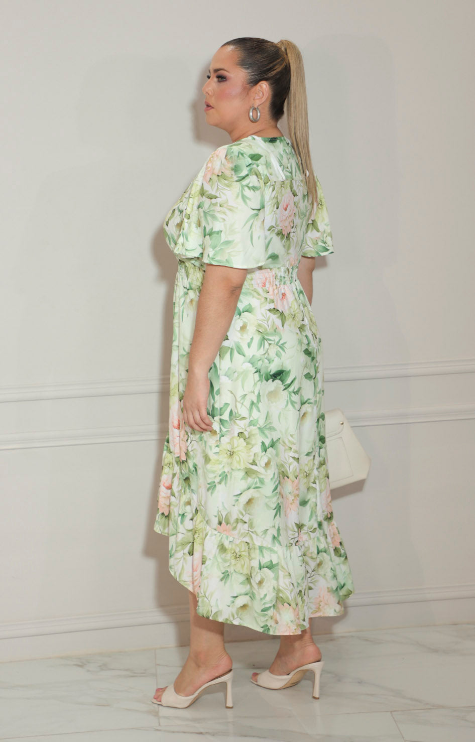 Vestido verde estampado con elástico en cintura - VESTIDO Boutiquemirel 