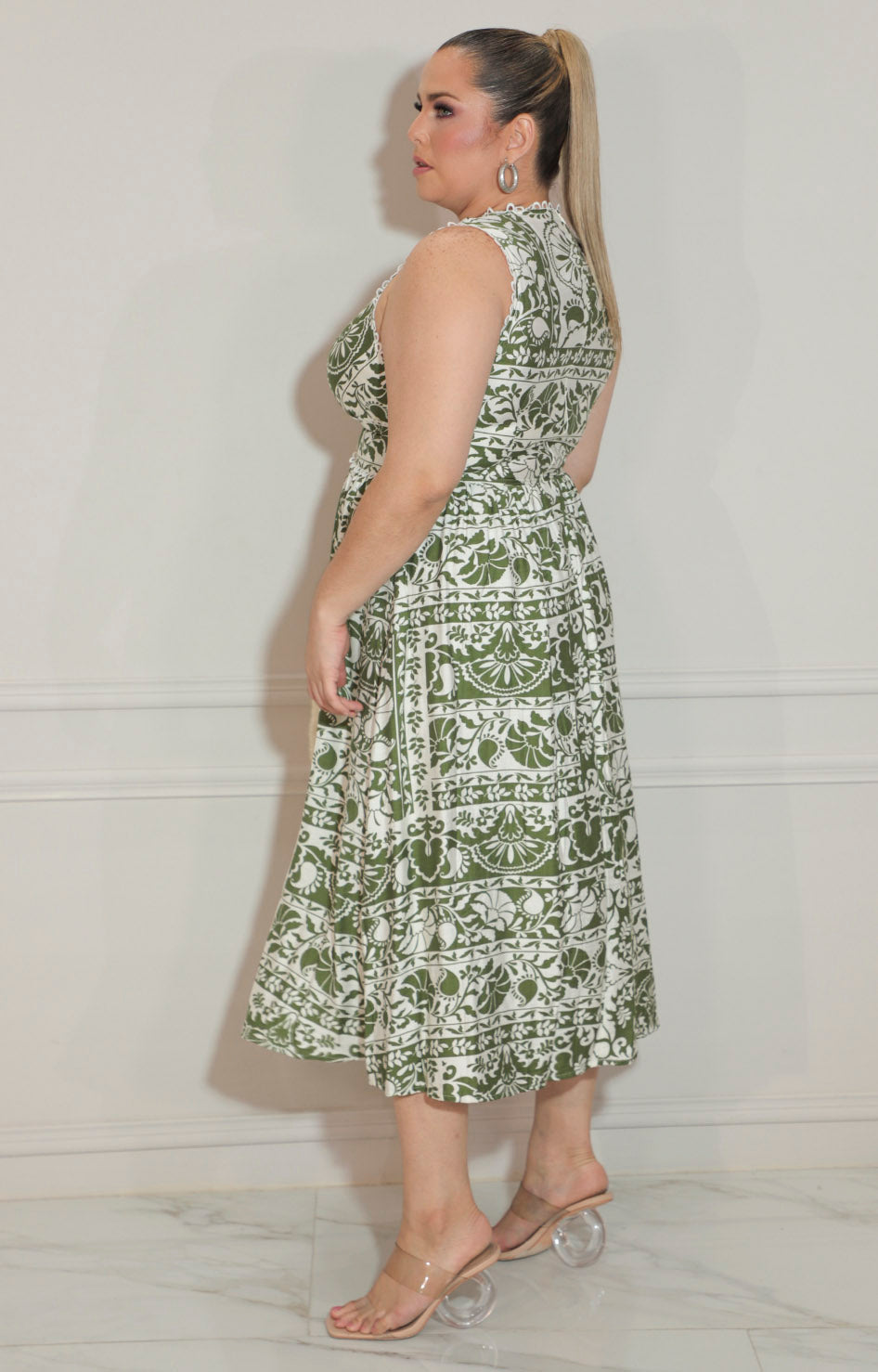 Vestido verde estampado con bordado superior - VESTIDO Boutiquemirel 