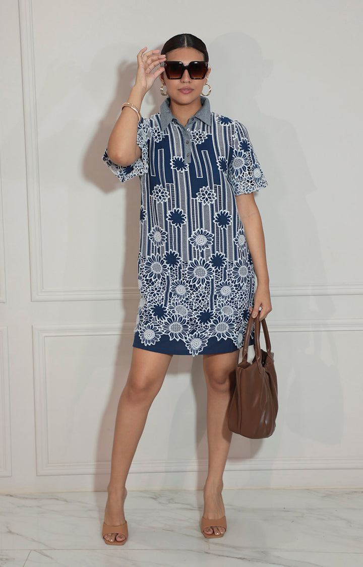 Vestido azul estampado con detalle de botones - VESTIDO Boutiquemirel 