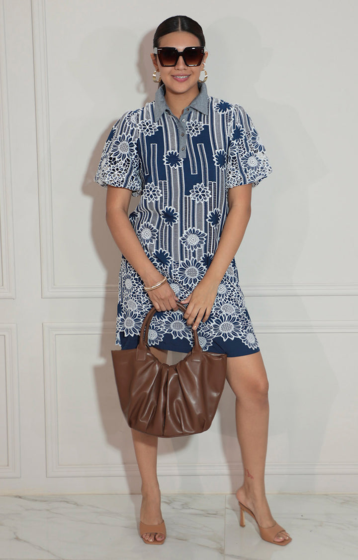 Vestido azul estampado con detalle de botones - VESTIDO Boutiquemirel 