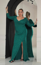 Vestido verde con manga larga y corrugado lateral - VESTIDO Boutiquemirel 