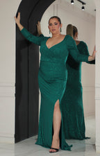 Vestido verde con manga larga y corrugado lateral - VESTIDO Boutiquemirel 