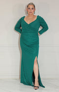 Vestido verde con manga larga y corrugado lateral - VESTIDO Boutiquemirel 