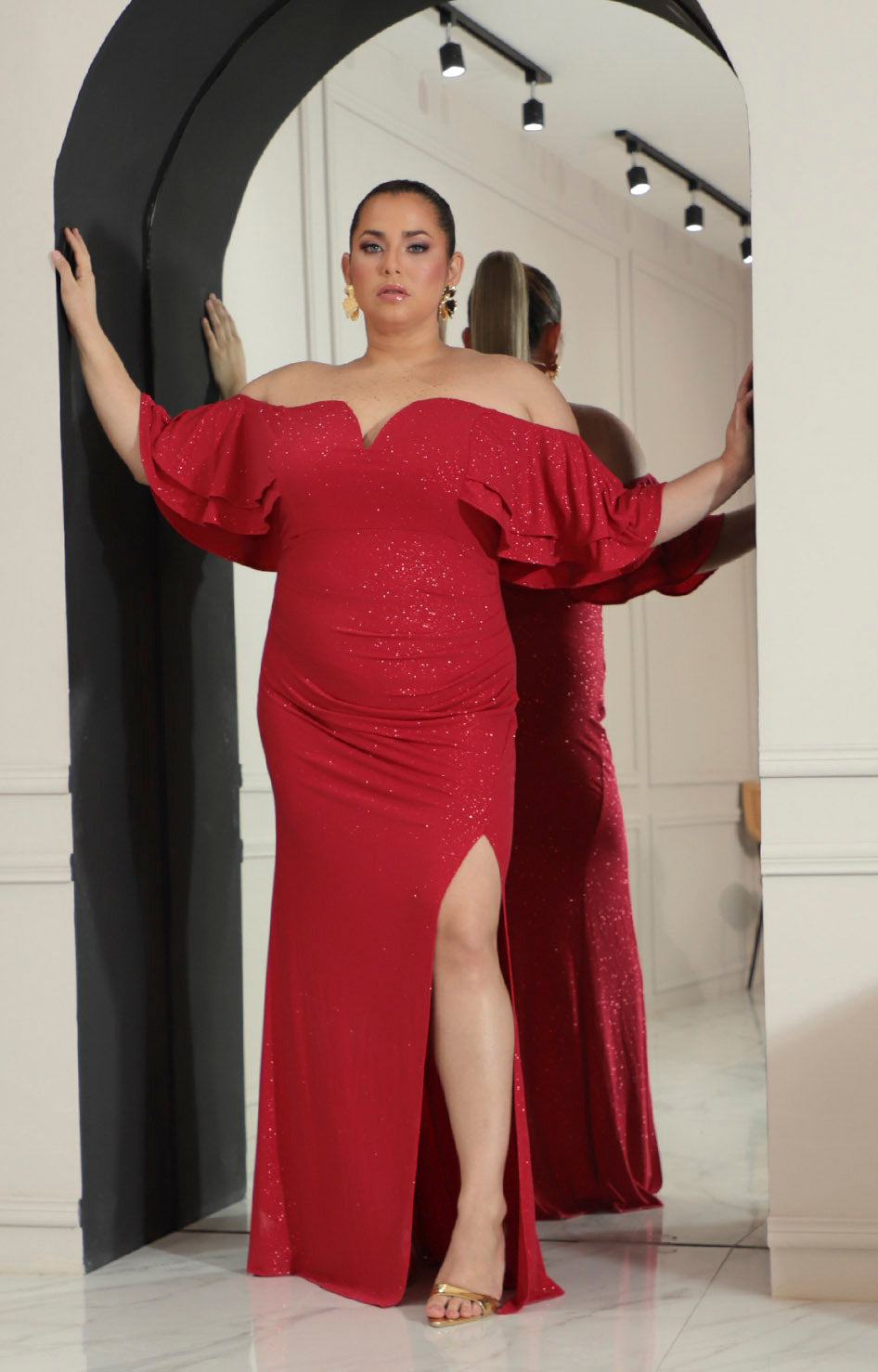 Vestido rojo straple con volante en manga - VESTIDO Boutiquemirel 