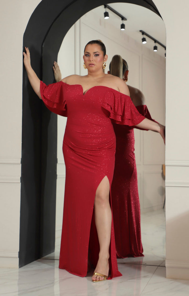 Vestido rojo straple con volante en manga - VESTIDO Boutiquemirel 