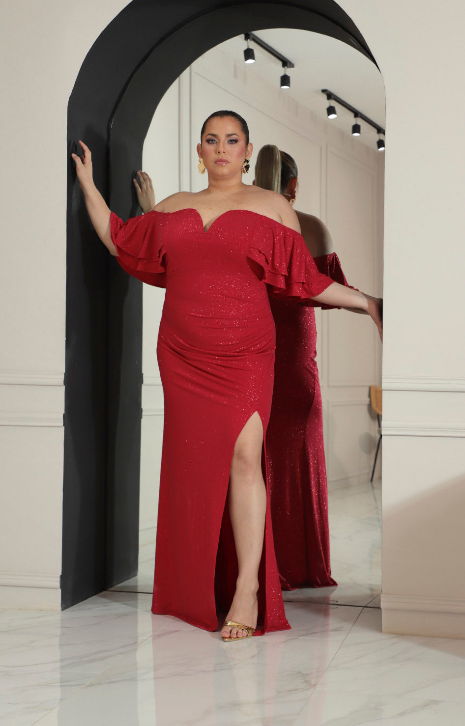 Vestido rojo straple con volante en manga - VESTIDO Boutiquemirel 