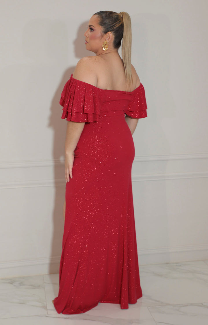 Vestido rojo straple con volante en manga - VESTIDO Boutiquemirel 